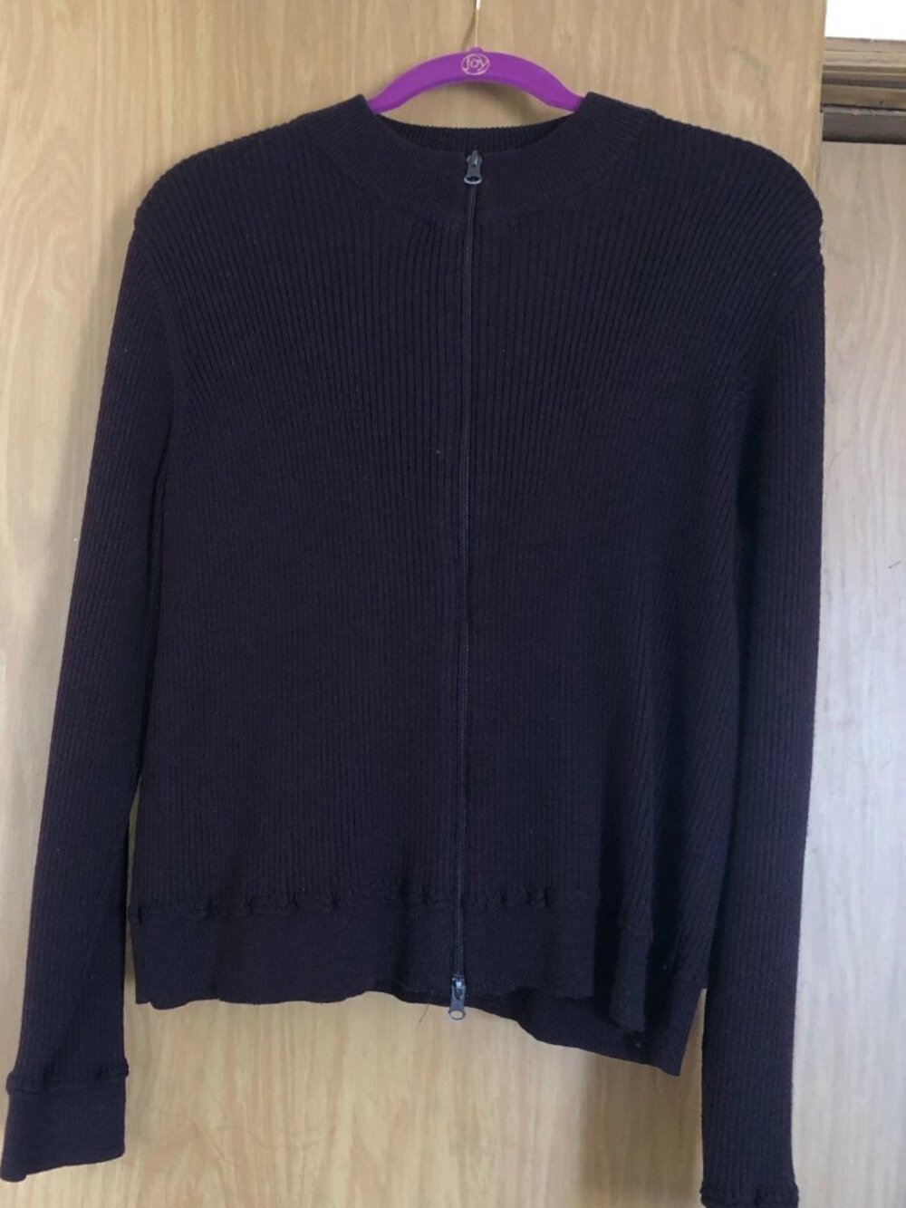 Hillard & Hanson Womens Large Burgundy Ribbed Full Zip Cardigan Sweater